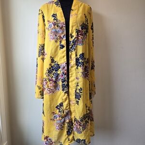 Jorja Yellow Floral Semi Sheer Lightweight Robe Kimono Medium